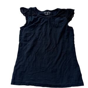 Jumping Beans Black Eyelet Cap Sleeve Tee - Size 7